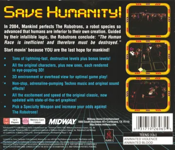 Robotron X (US) box cover back